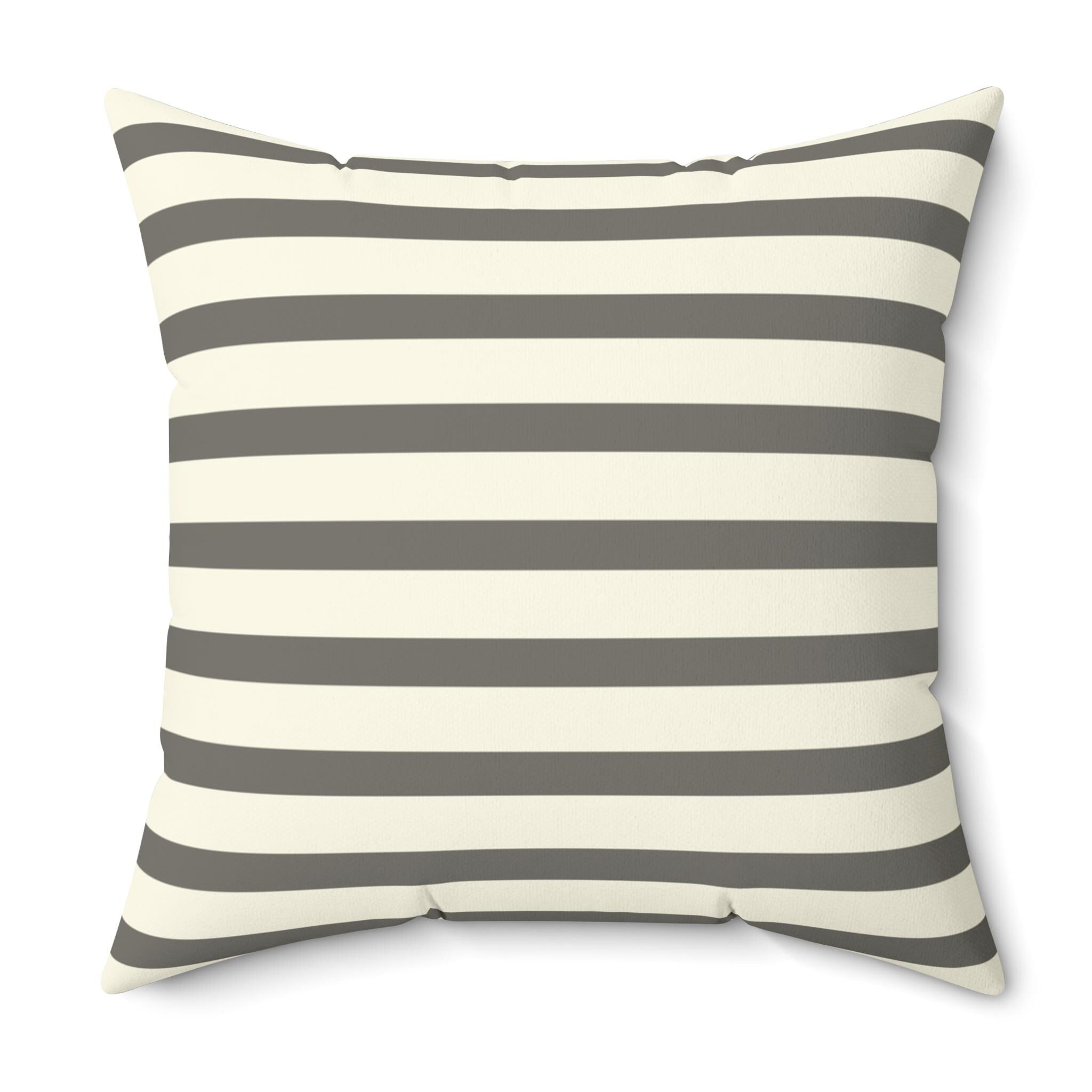 Gray Cream Horizontal Stripe Square Pillow, Modern Farmhouse Accent Cushion