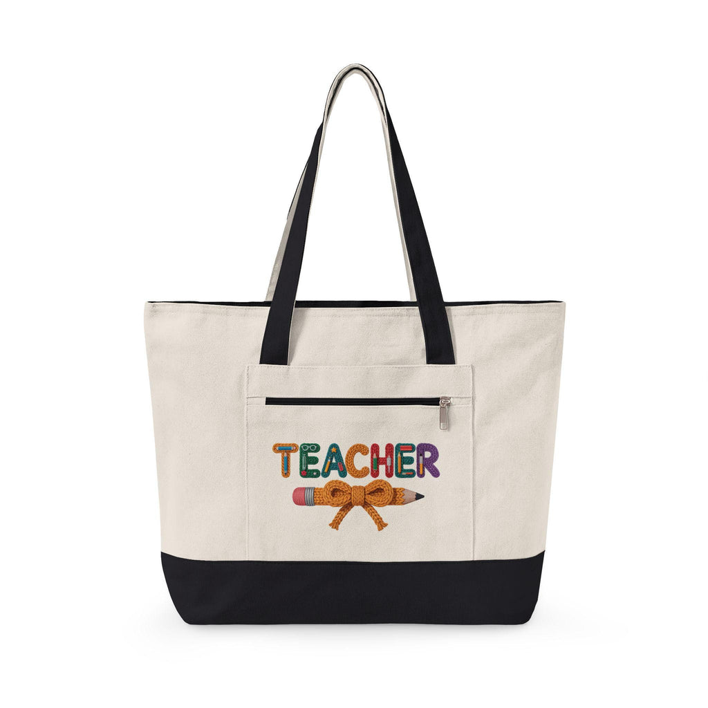 Teacher Floral Pencil Canvas Tote Bag | School Work Bag