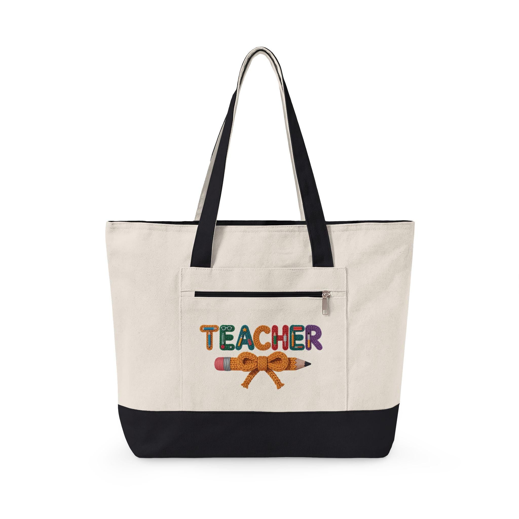 Teacher Floral Pencil Canvas Tote Bag | School Work Bag