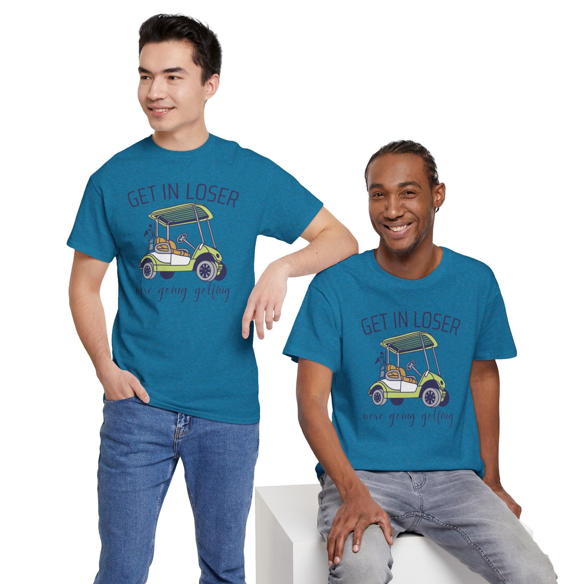 Golf Cart Illustration T-Shirt | "Get In Looser" Golf Humor Tee