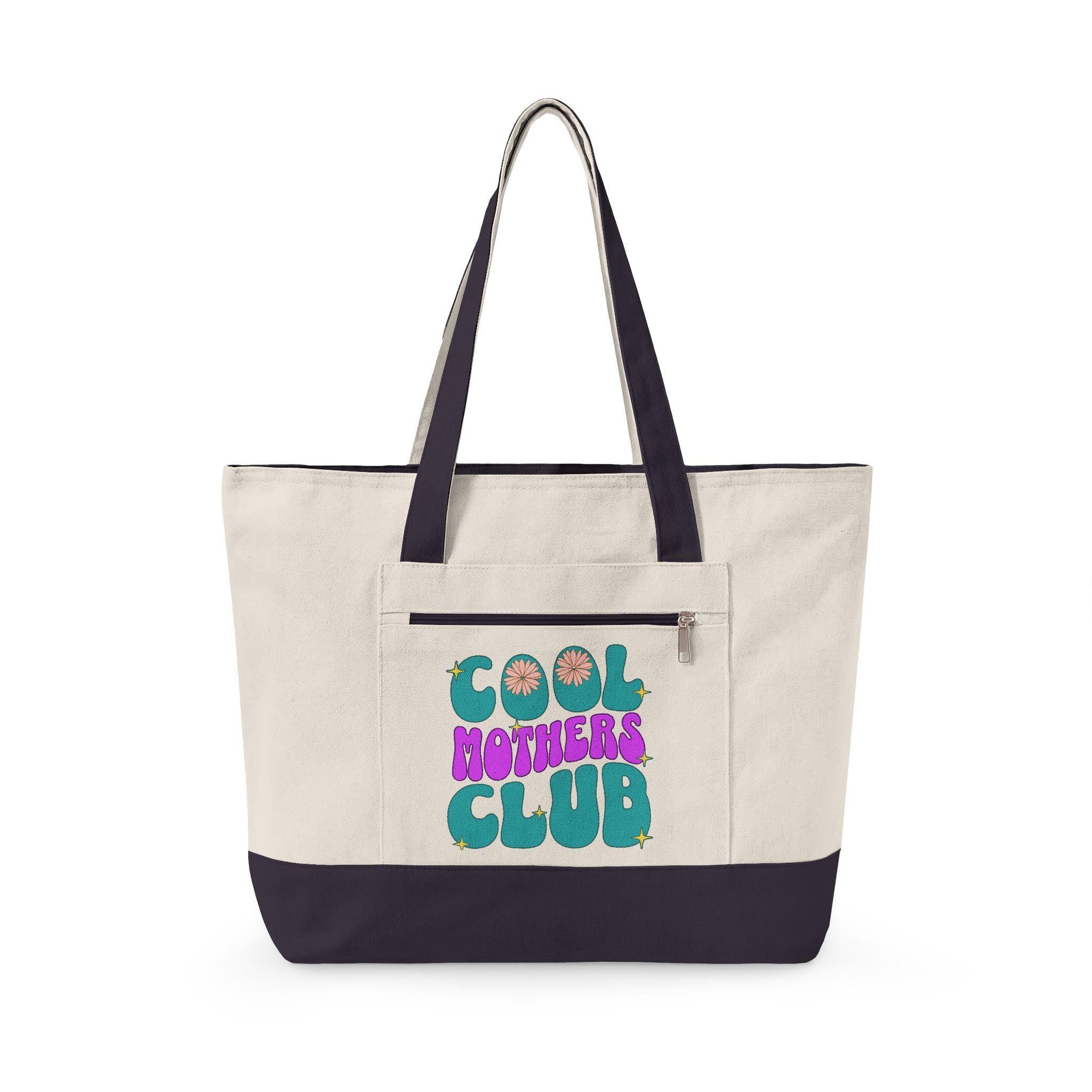 Mothers Club Zippered Canvas Tote | Retro Floral Design, Daily Shopping Bag