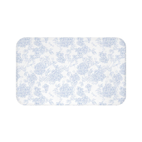 Blue Floral Toile Bath Mat, Vintage Pattern Bathroom Rug | Floral Toile, Cottage Core Bathmat, Guest Bathroom Deco, Housewarming Gift Idea