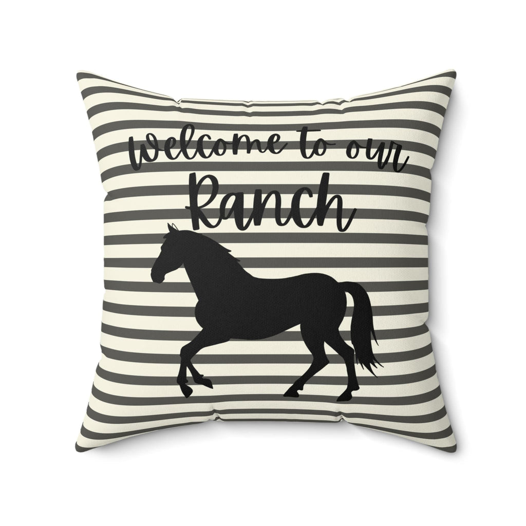 Welcome to our Ranch Horse Pillow | Striped Farmhouse Throw Pillow, Farmhouse Living Room Deco, Country Cottage Deco, New Home Gift