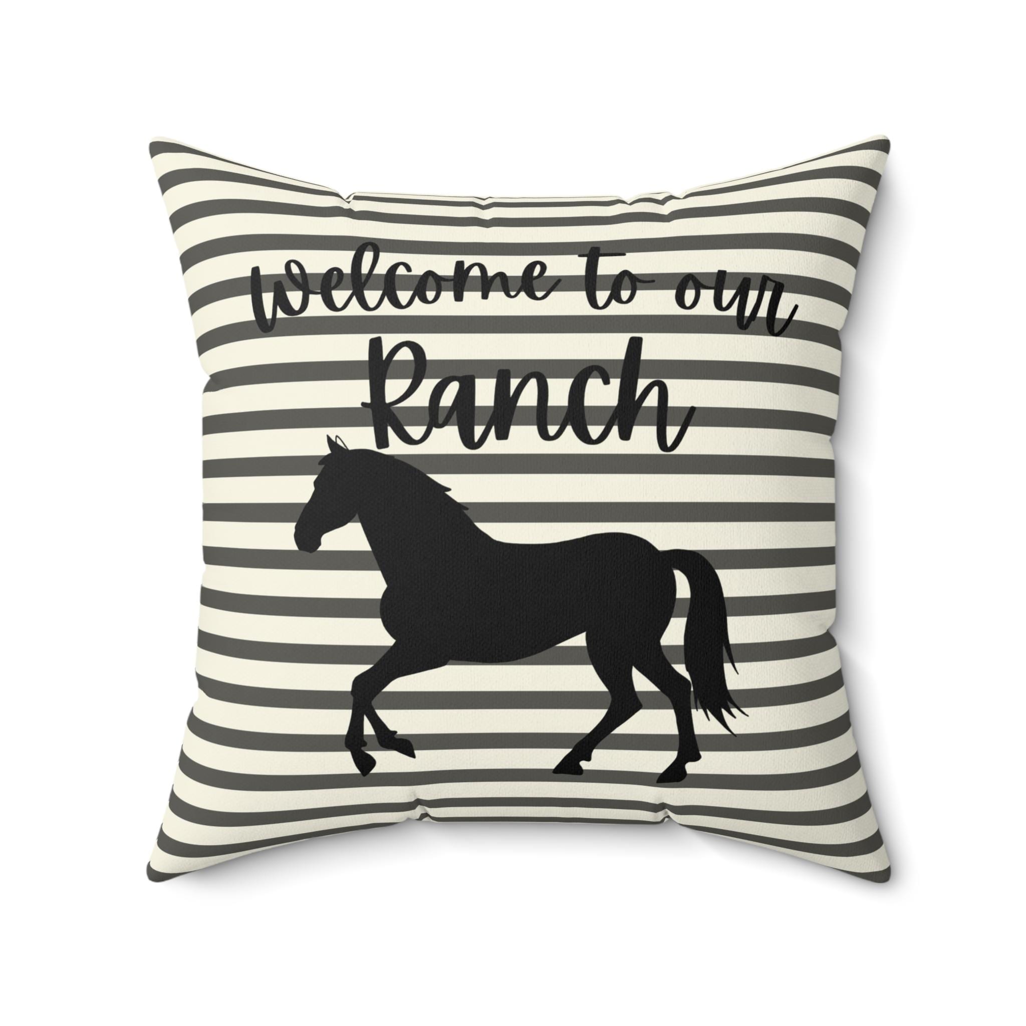 Welcome to our Ranch Horse Pillow | Striped Farmhouse Throw Pillow, Farmhouse Living Room Deco, Country Cottage Deco, New Home Gift