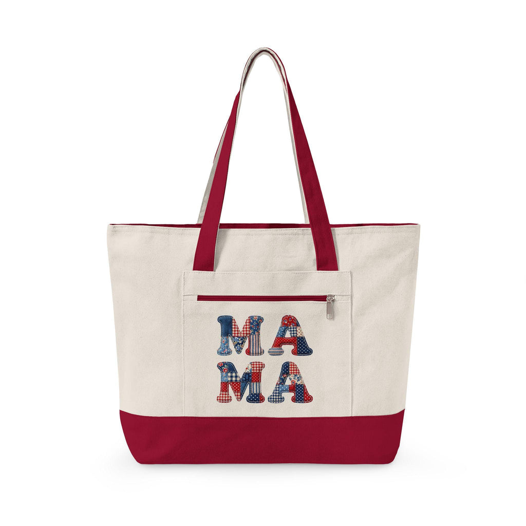 Mama Floral Patchwork Canvas Tote Bag | Zippered Everyday Carryall