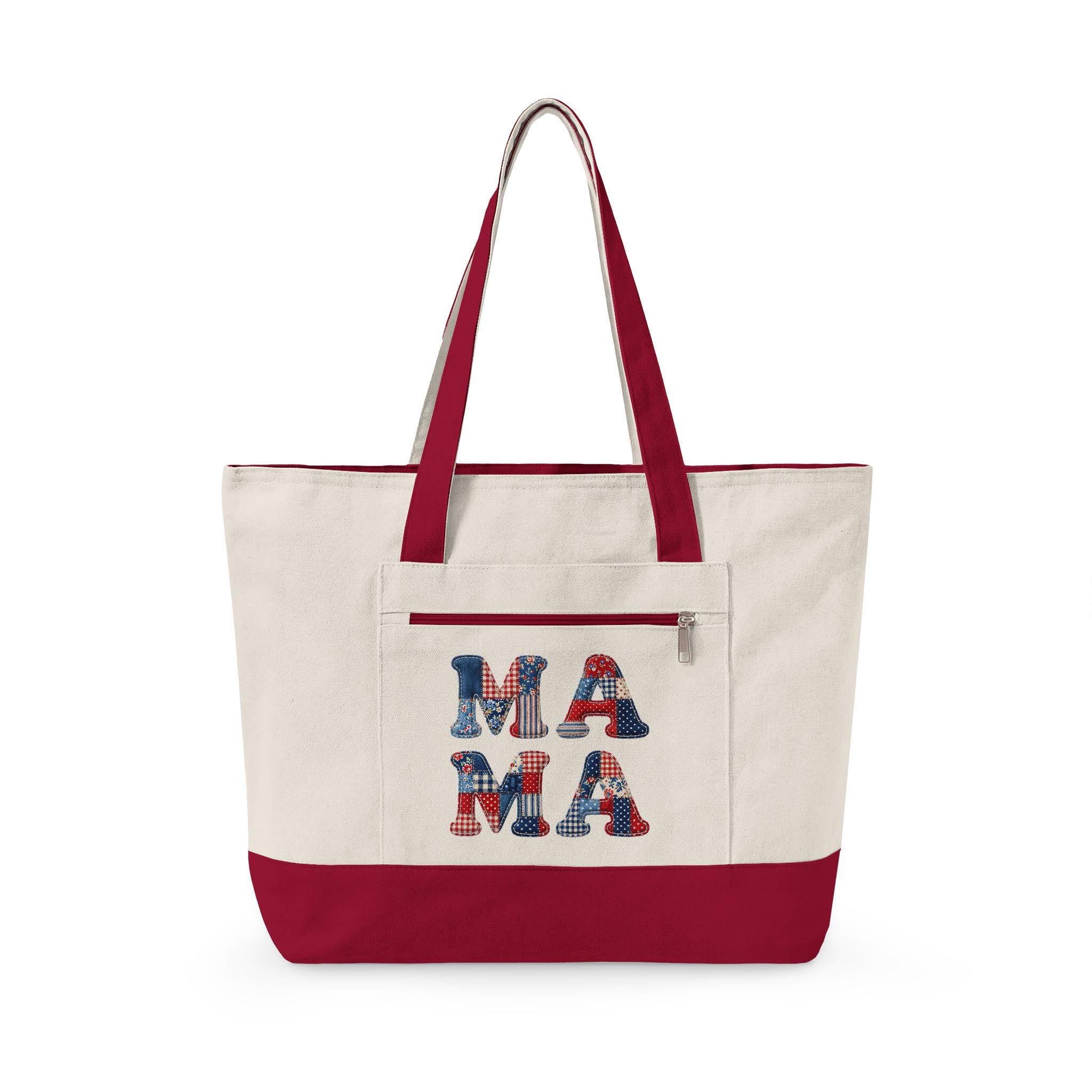 Mama Floral Patchwork Canvas Tote Bag | Zippered Everyday Carryall