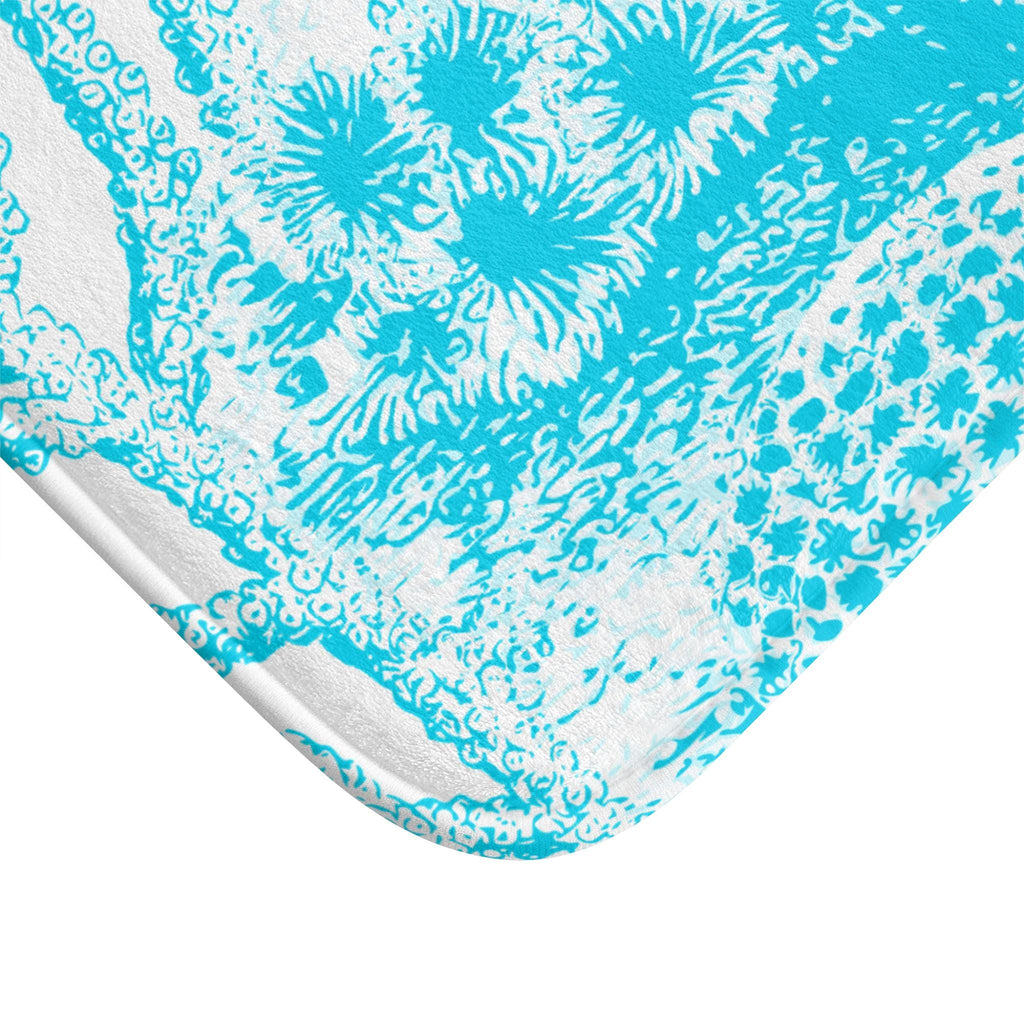 Turquoise Coral Reef Bath Mat | Seashell Ocean Floor Beach Rug, Coastal Beach Bathroom Rug, Seaside Bathroom Deco, Beach Housewarming Gift