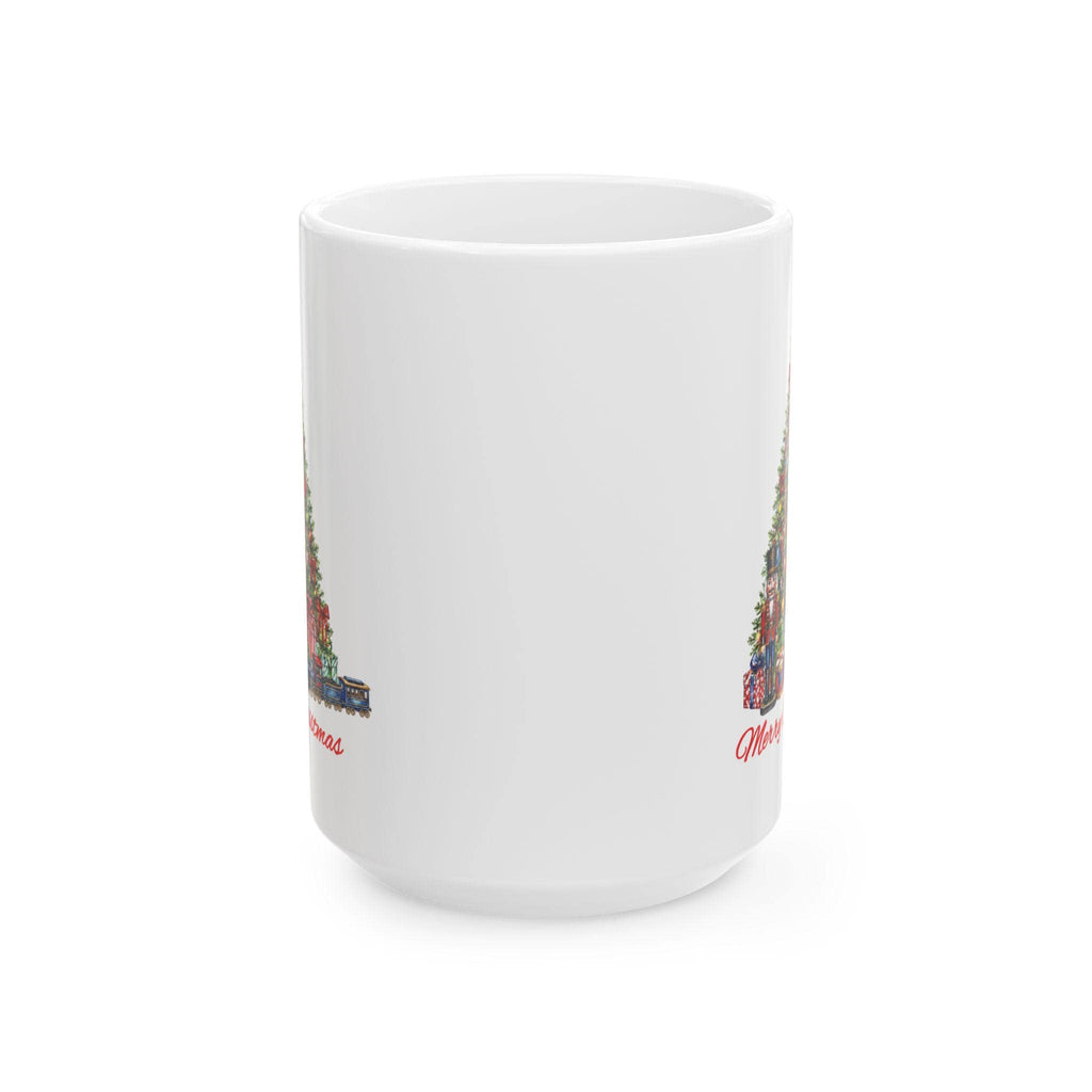 Merry Christmas Tree Mug, Nutcracker Train Gifts Coffee Cup, Vintage Holiday Mug, Christmas Morning Mug Gift, Xmas Tree Hot Cocoa Mug