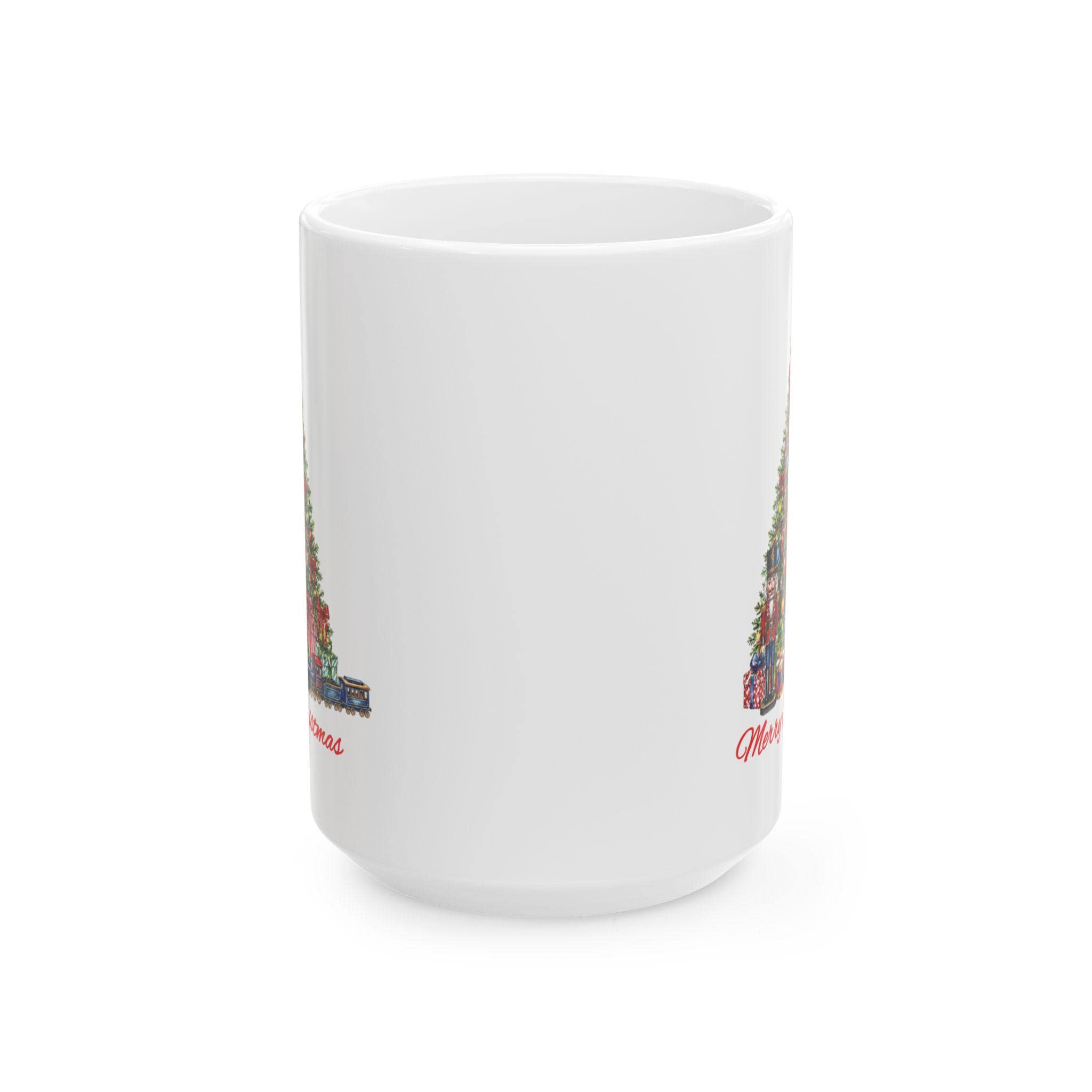Merry Christmas Tree Mug, Nutcracker Train Gifts Coffee Cup, Vintage Holiday Mug, Christmas Morning Mug Gift, Xmas Tree Hot Cocoa Mug