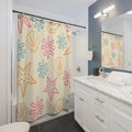 Sea Shells and Starfish Shower Curtain Beach Floral Pattern, New Home Gift Deco, Vacation Beach or Lake Home Deco, Graphic Curtain Bathroom