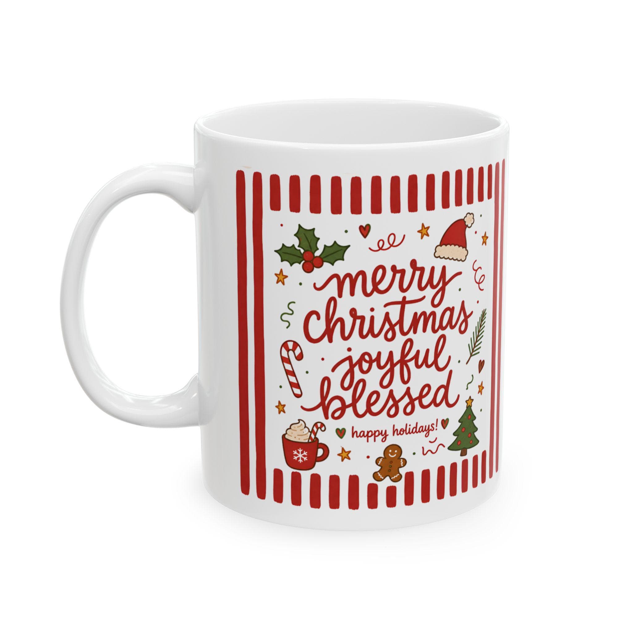 Festive Candy Cane Holly Christmas Typography Mug | 11oz 15oz