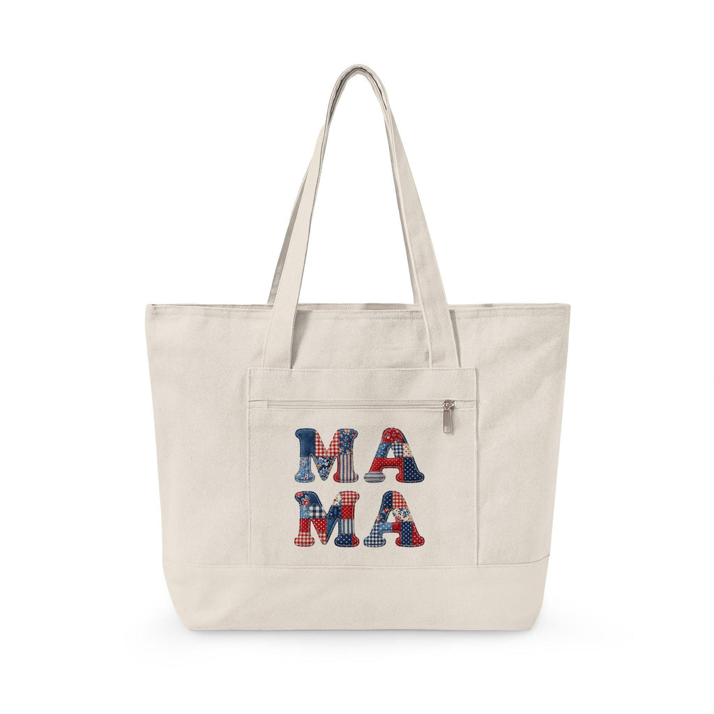 Mama Floral Patchwork Canvas Tote Bag | Zippered Everyday Carryall