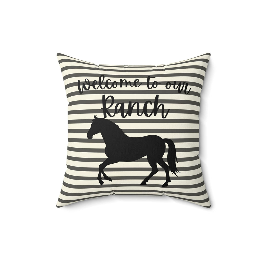 Welcome to our Ranch Horse Pillow | Striped Farmhouse Throw Pillow, Farmhouse Living Room Deco, Country Cottage Deco, New Home Gift