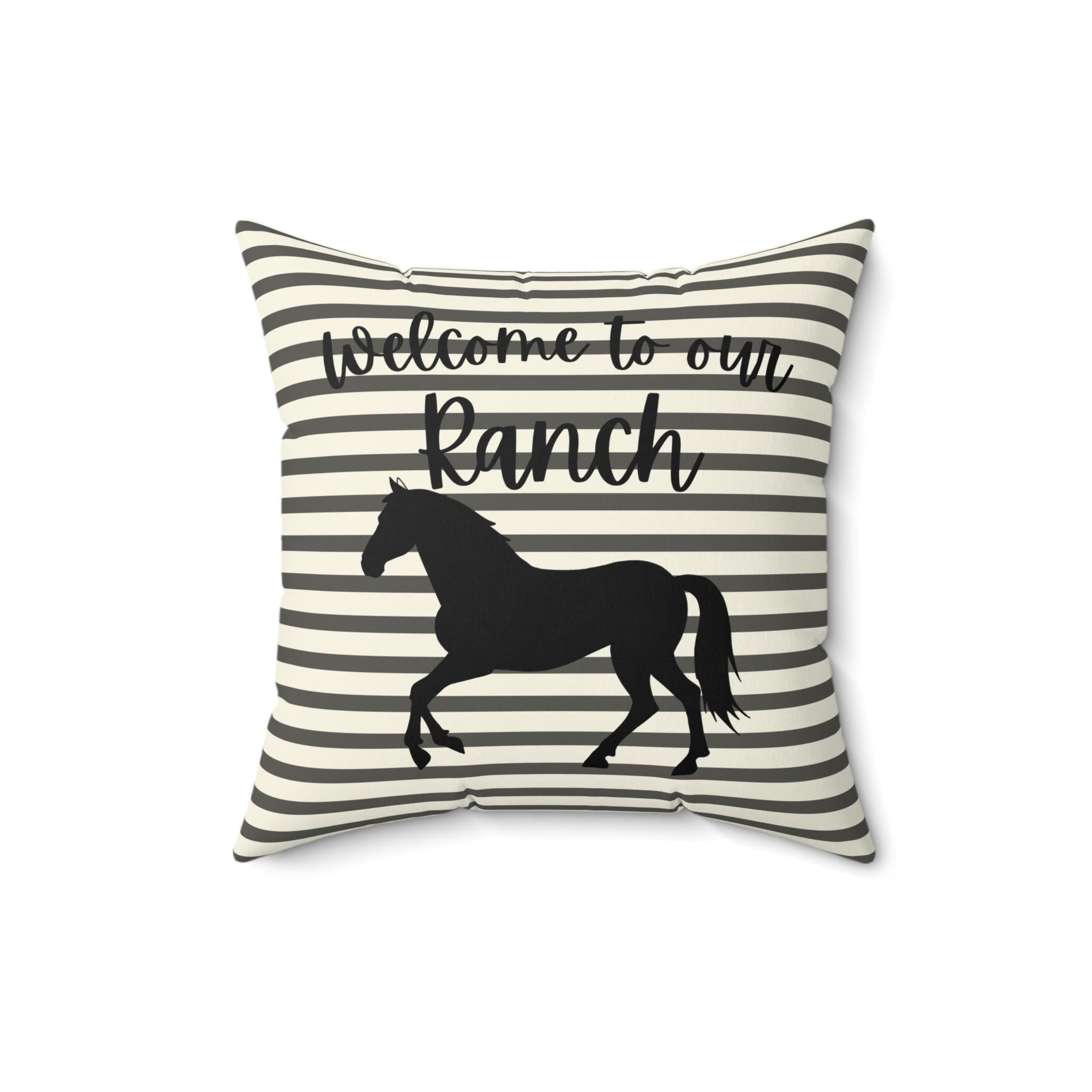 Welcome to our Ranch Horse Pillow | Striped Farmhouse Throw Pillow, Farmhouse Living Room Deco, Country Cottage Deco, New Home Gift
