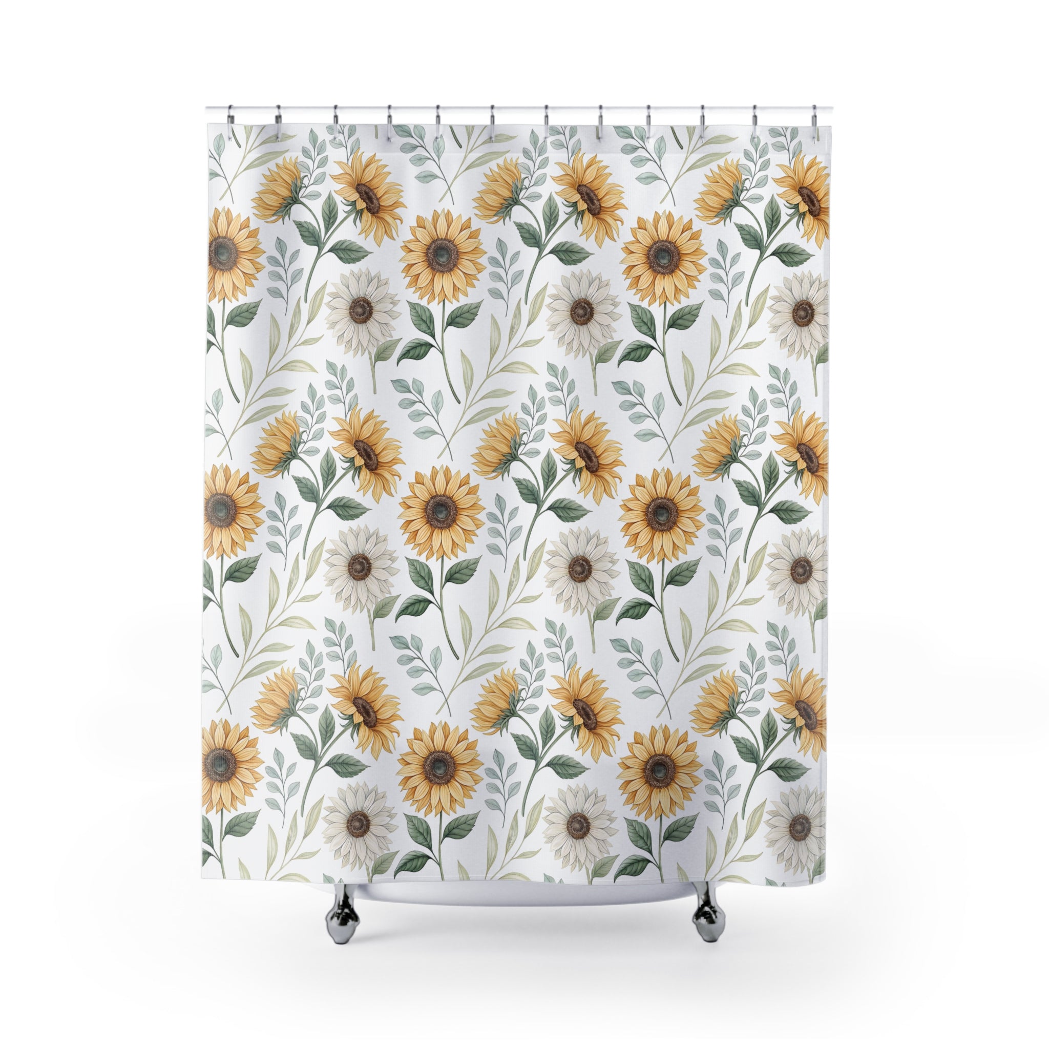Sunflower Shower Curtain — Botanical Floral Bathroom Decor