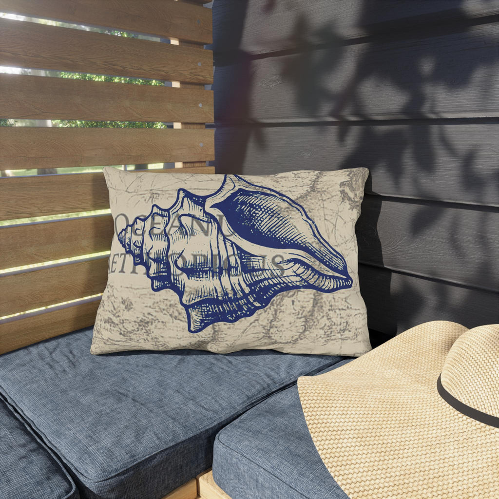 Nautical Conch Shell Pillow | Coastal Seaside Accent, Outdoor Porch Cushion