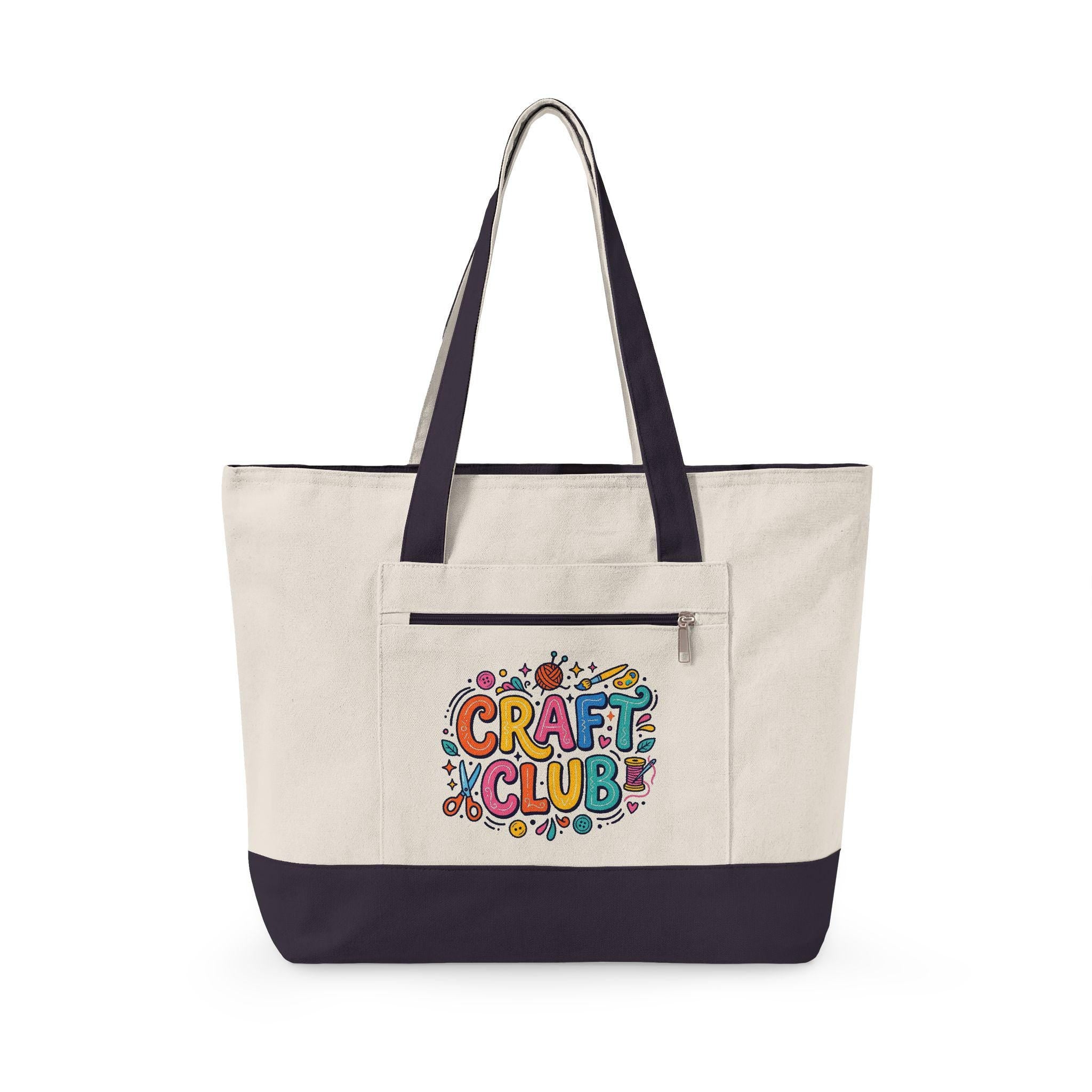 Heavy Canvas Zippered Tote Bag, Craft Supplies Organizer, Market Travel Bag