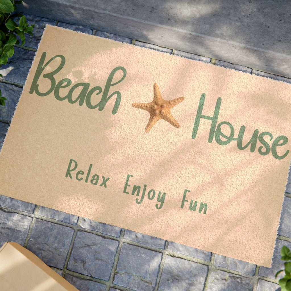 Beach House Doormat | Starfish Welcome Entry Rug, Coastal Home Decor