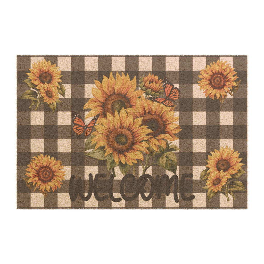 Sunflower Bouquet Doormat | Buffalo Check Welcome Mat, Fall Porch Decor