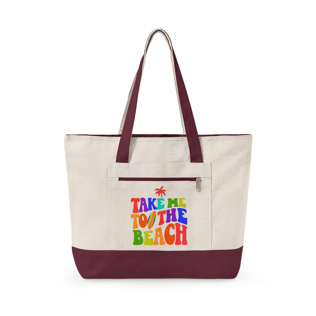 Canvas Beach Tote Bag | Zippered Travel Vacation Bag