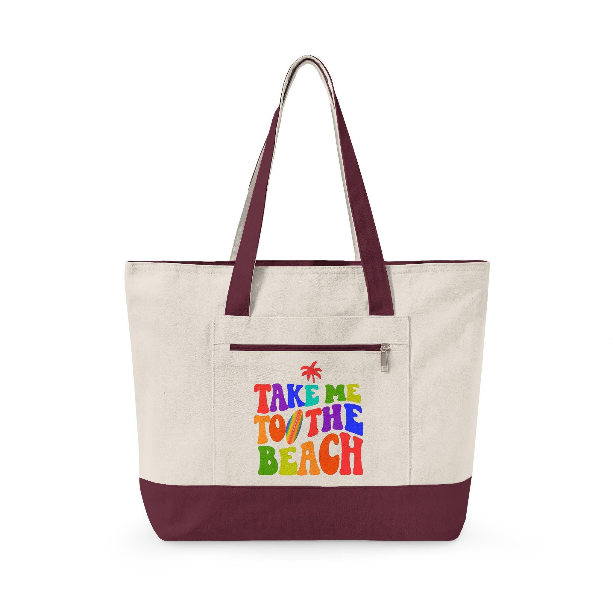Canvas Beach Tote Bag | Zippered Travel Vacation Bag