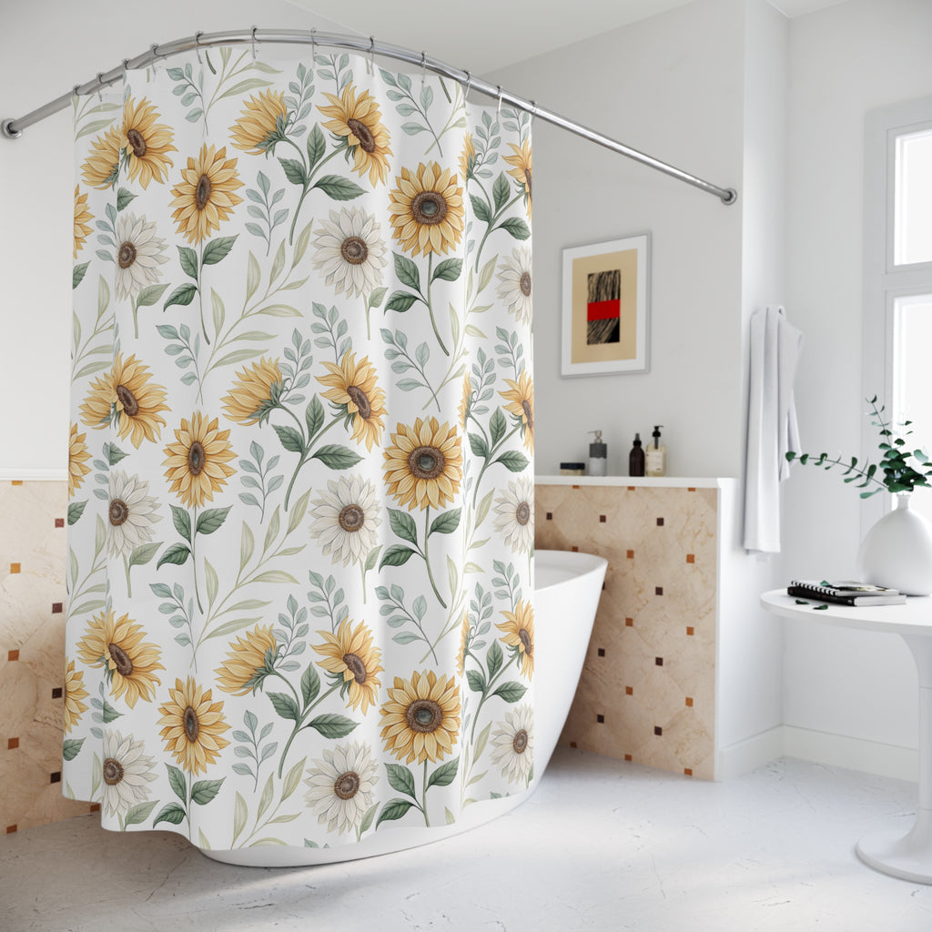 Sunflower Shower Curtain — Botanical Floral Bathroom Decor