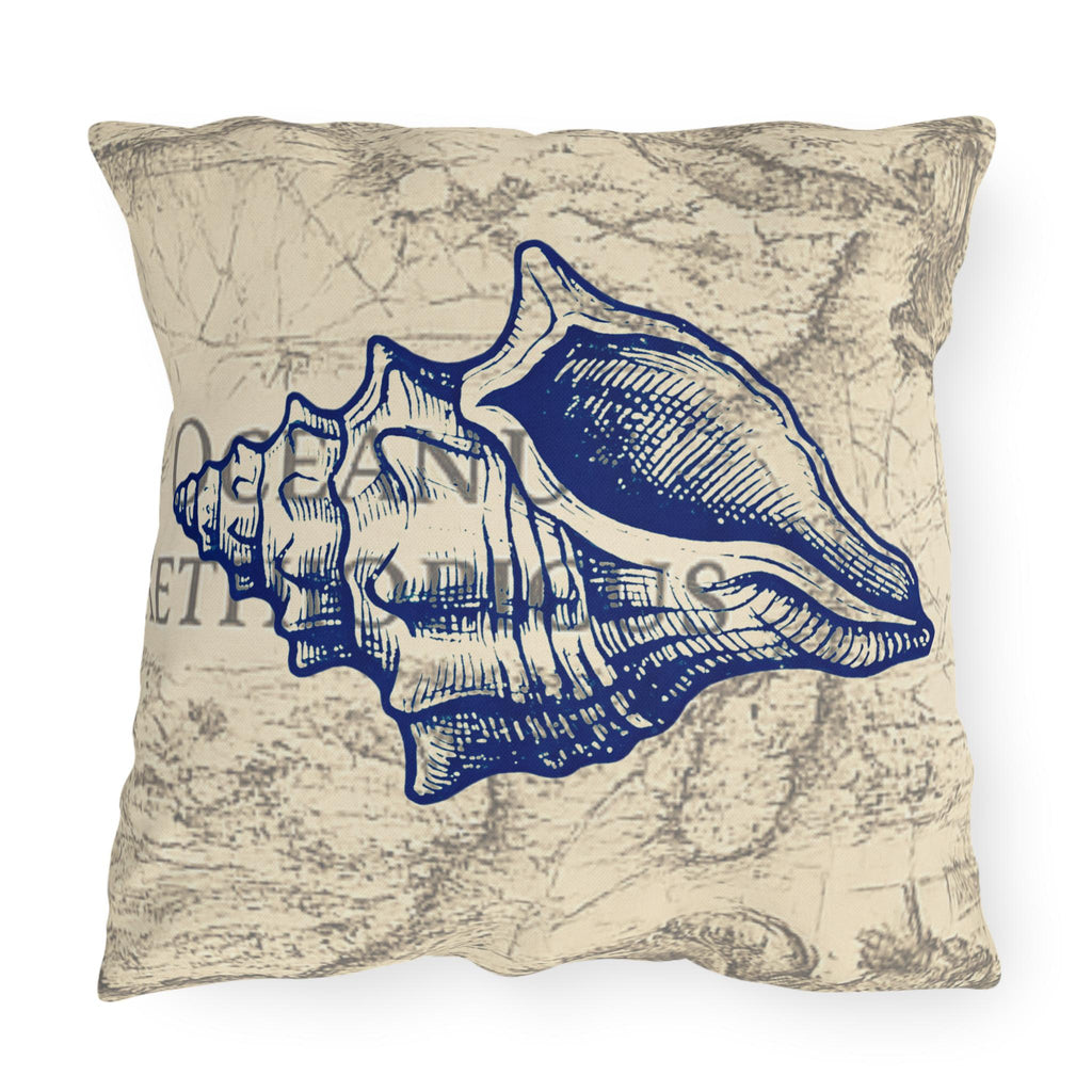 Nautical Conch Shell Pillow | Coastal Seaside Accent, Outdoor Porch Cushion