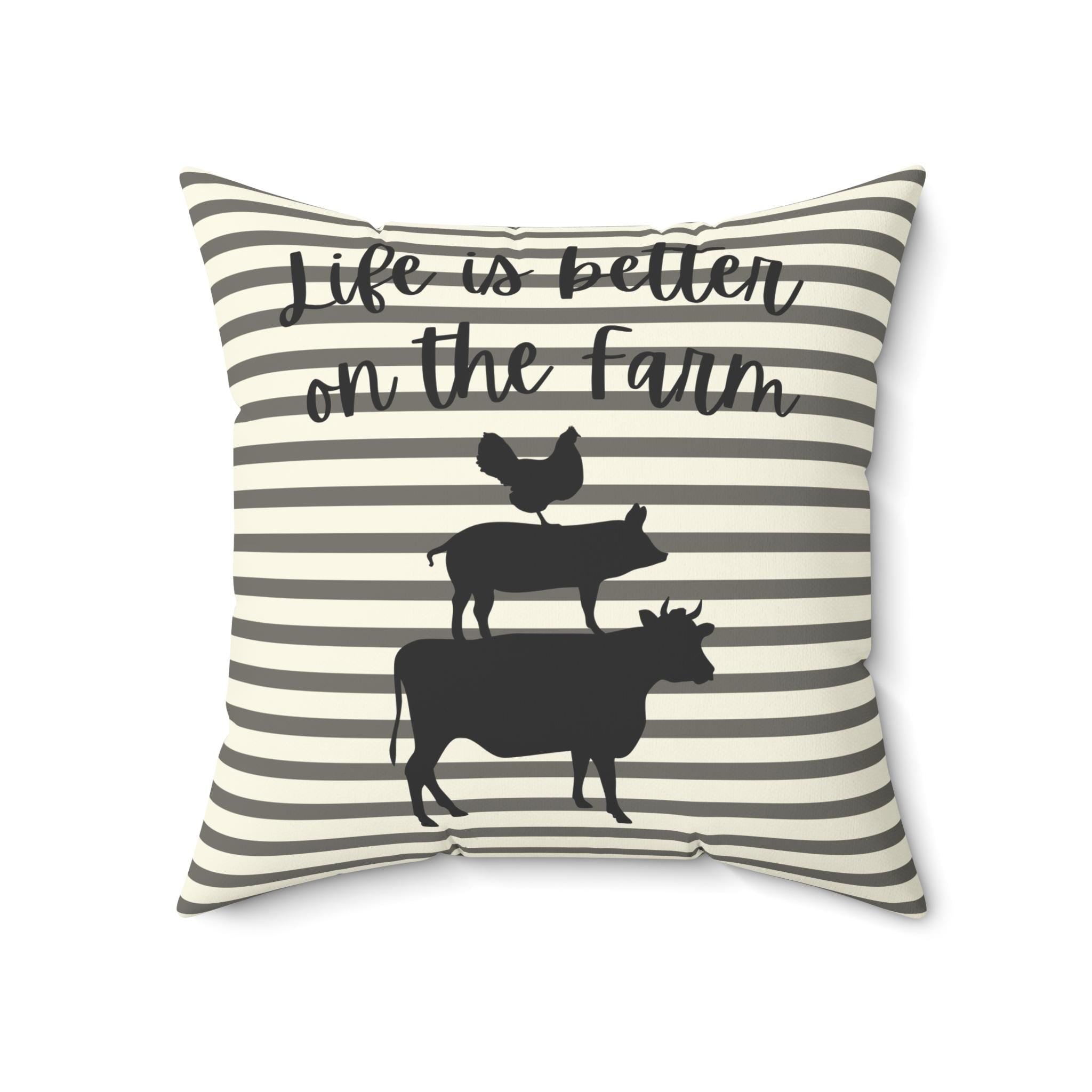 Farm Animal Stack pillow | striped farmhouse decor, "Life is Better on the Farm", County Home Deco, Rustic Farmhouse Pillow, New Home Gift