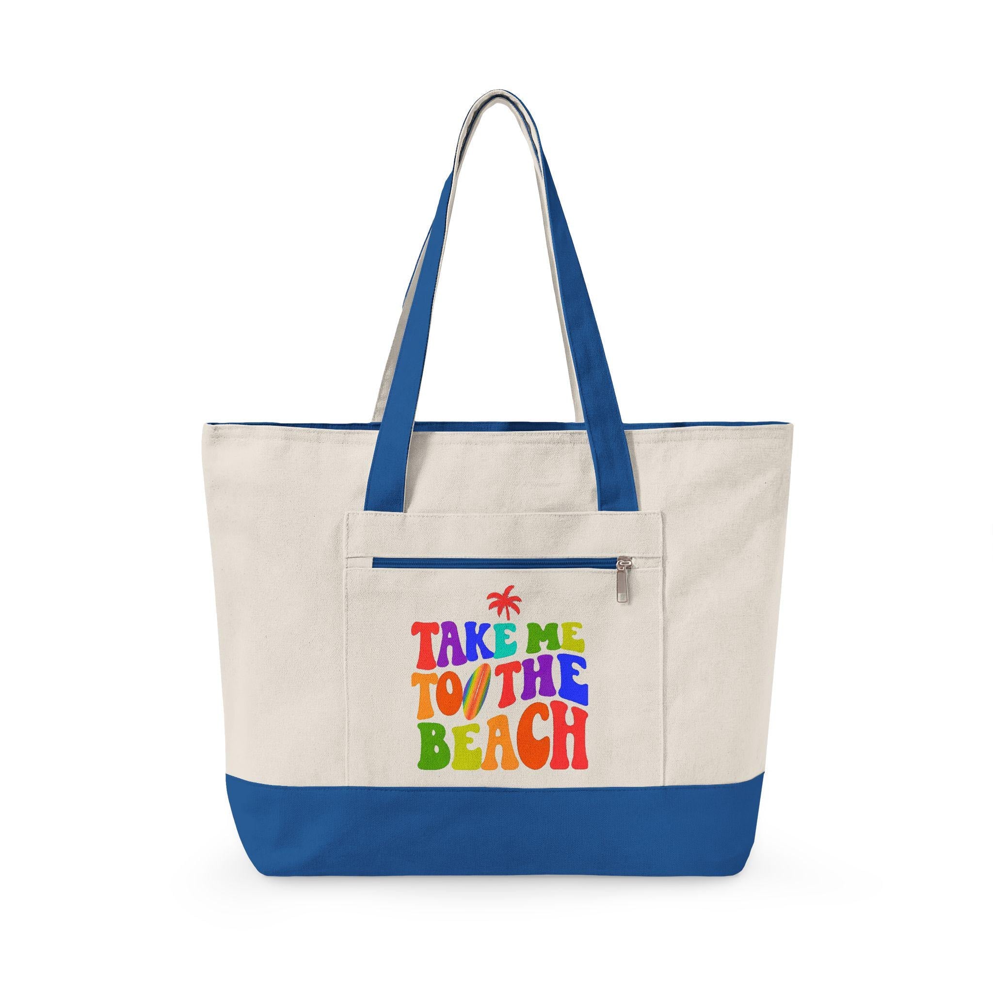 Canvas Beach Tote Bag | Zippered Travel Vacation Bag
