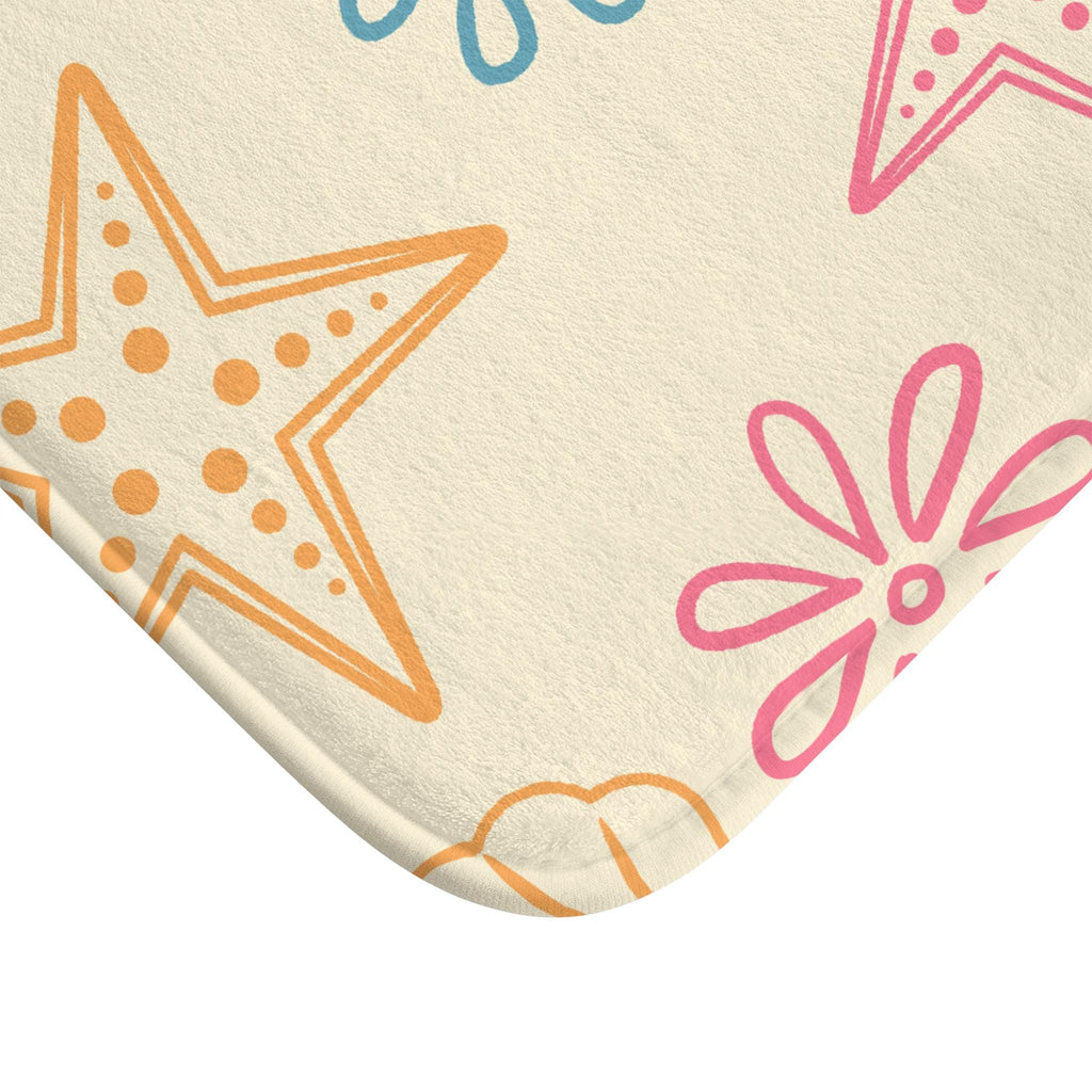 Pastel Seashell Starfish Pattern Bath Mat  Beach Bathroom Decor, Coastal Inspired Beach Bathroom Rug, Housewarming Gift, Seaside Bathroommat