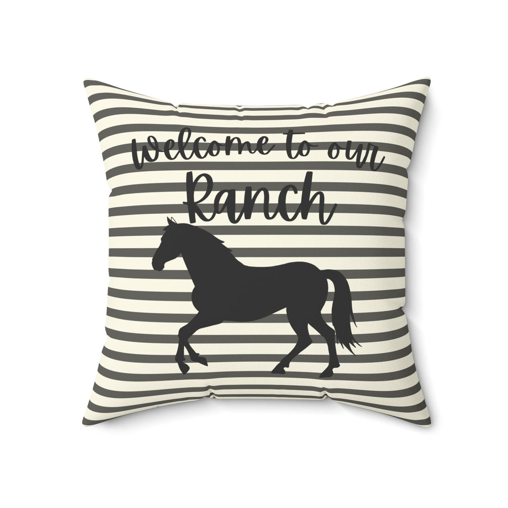 Welcome to our Ranch Horse Pillow | Striped Farmhouse Throw Pillow, Farmhouse Living Room Deco, Country Cottage Deco, New Home Gift