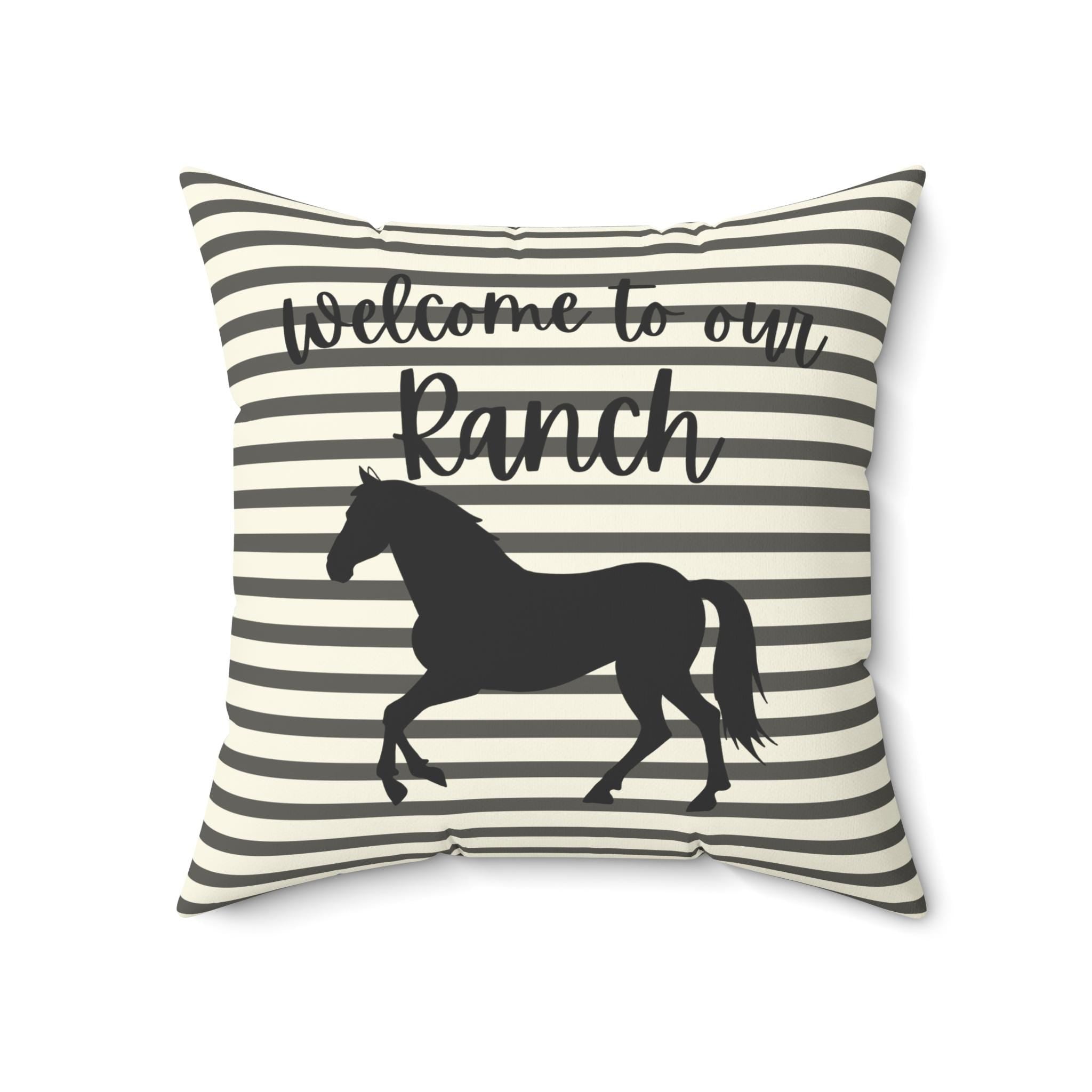 Welcome to our Ranch Horse Pillow | Striped Farmhouse Throw Pillow, Farmhouse Living Room Deco, Country Cottage Deco, New Home Gift