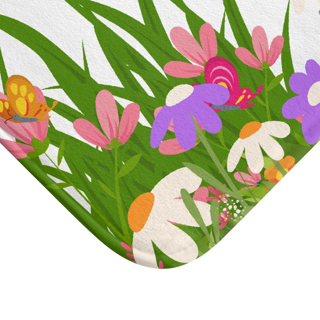 Colorful Wildflower Meadow Bath Mat | Butterflies Floral Spring, Cute Bathmat, Housewarming Gift, Floral Bathroom Deco, Luxury Bathroom Rug