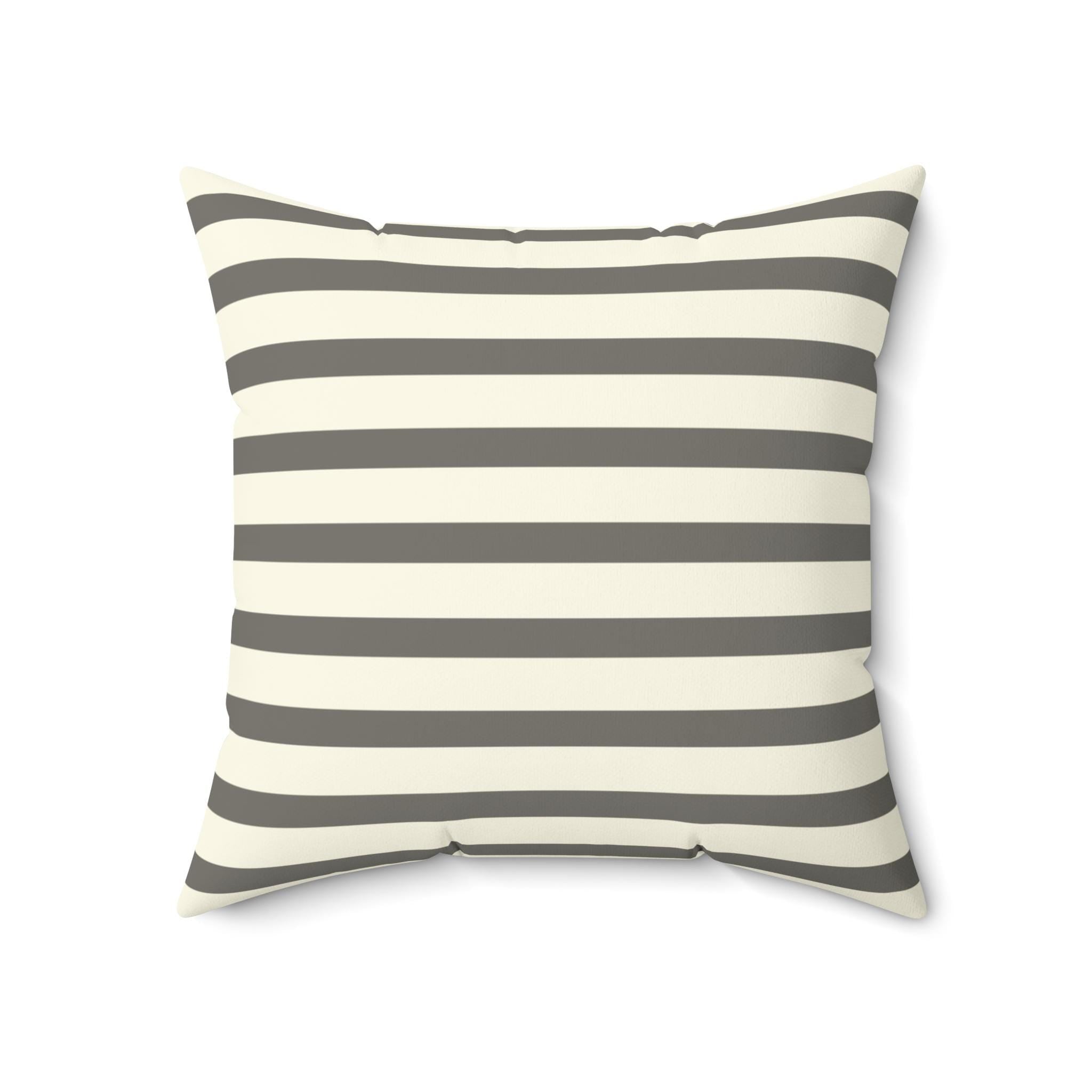 Gray Cream Horizontal Stripe Square Pillow, Modern Farmhouse Accent Cushion