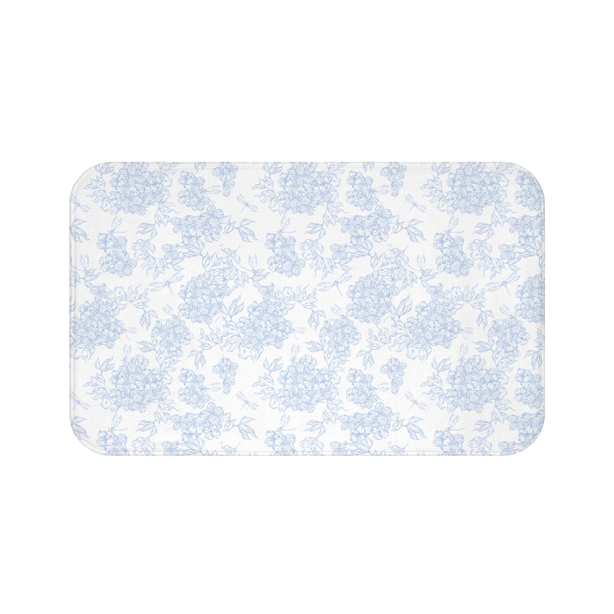 Blue Toile Floral Bath Mat Vintage Cottage Bathroom Decor, Country Bathroom Shower Curtain, New Home Gift, Light Blue Flower Shower Curtain
