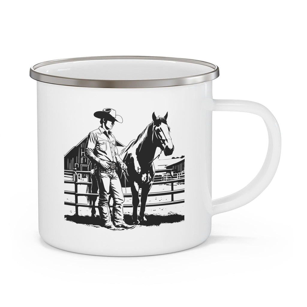 Cowboy & Horse Enamel Camping Mug: Rustic Western Decor Gift
