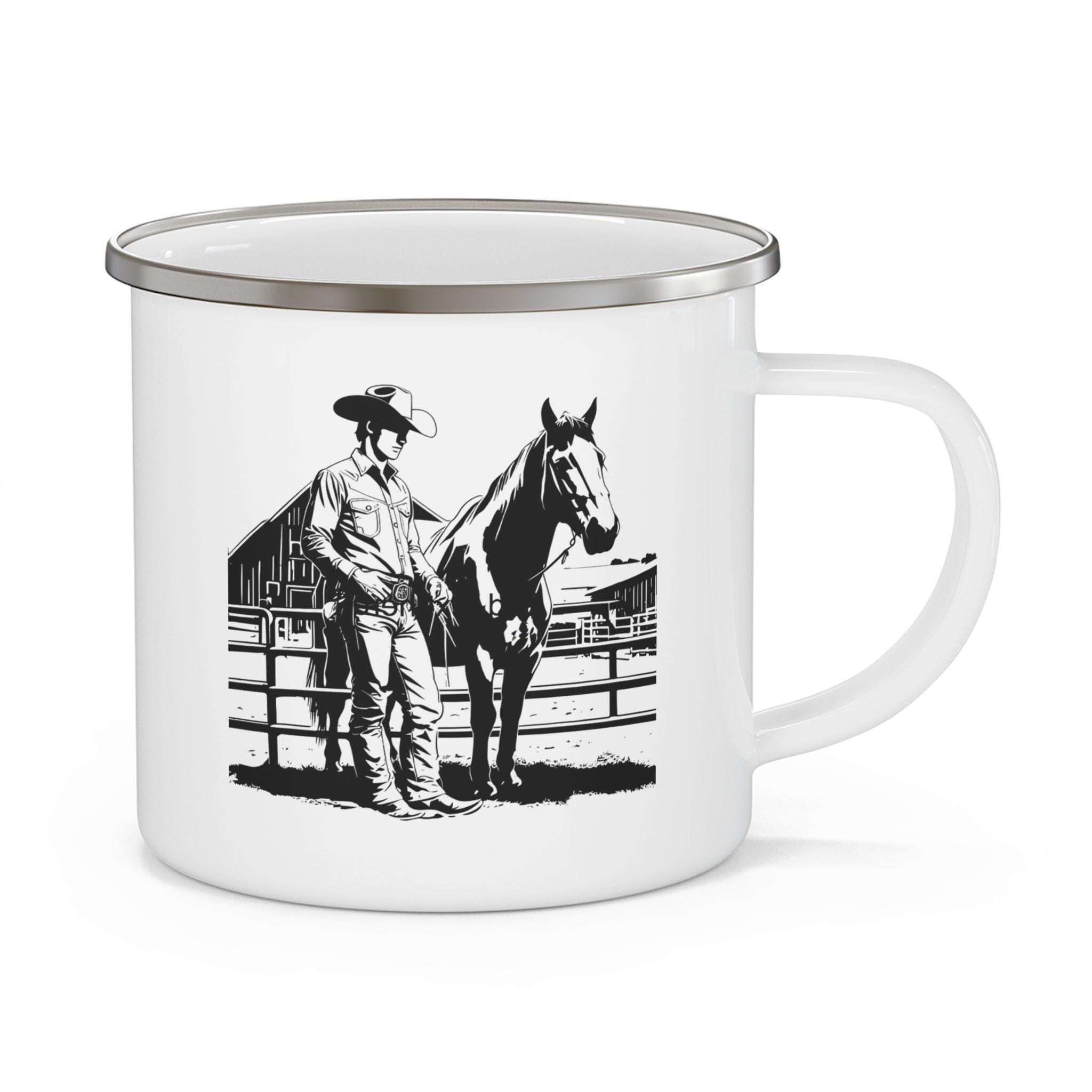 Cowboy & Horse Enamel Camping Mug: Rustic Western Decor Gift