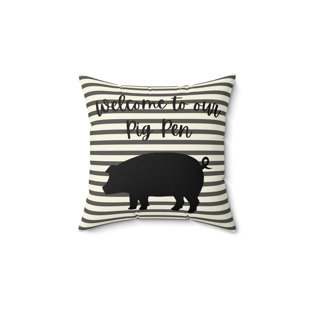 Farmhouse Stripe Pillow – Chicken Silhouette Accent Cushion