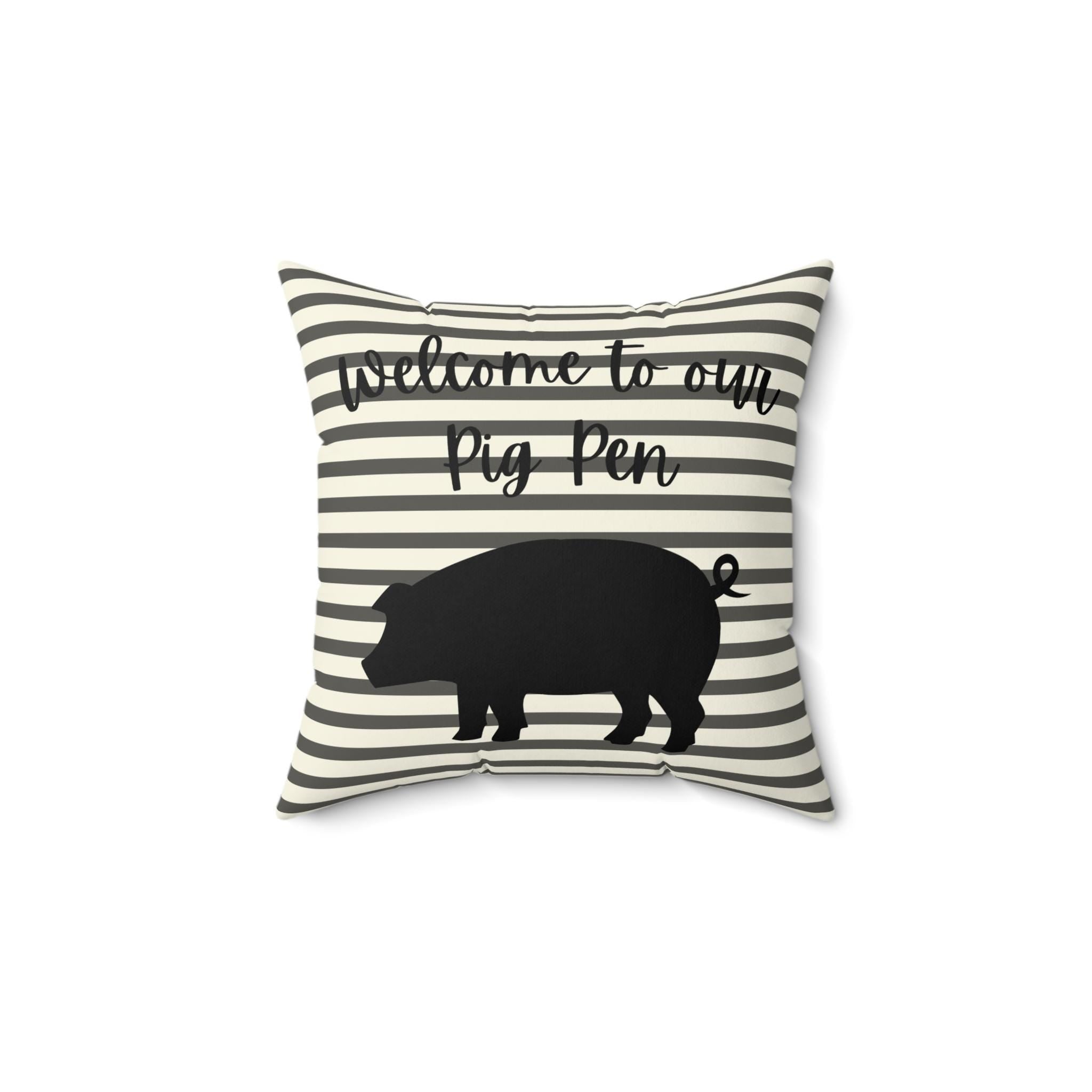 Farmhouse Stripe Pillow – Chicken Silhouette Accent Cushion