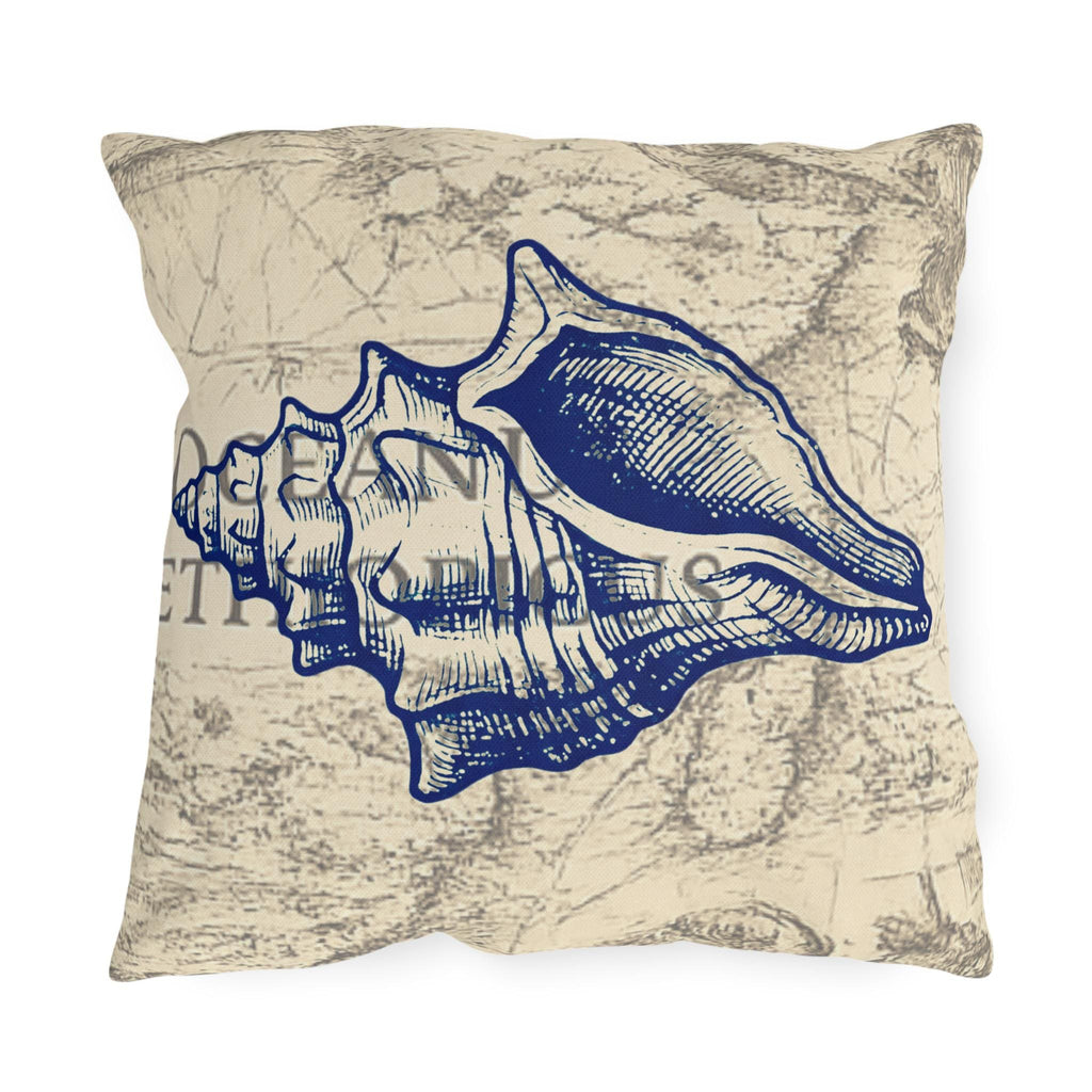 Nautical Conch Shell Pillow | Coastal Seaside Accent, Outdoor Porch Cushion