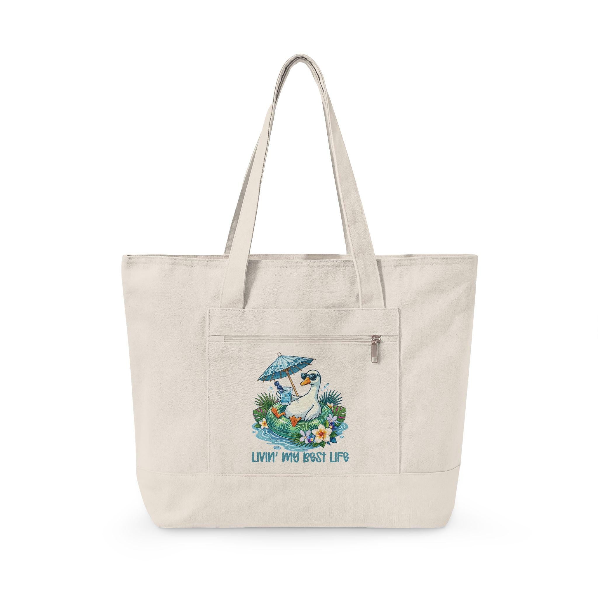 Beach Goose Canvas Tote Bag | Coastal Zippered Travel Bag