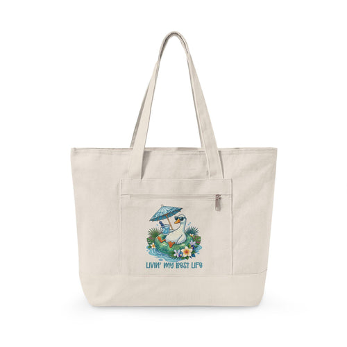 Beach Goose Canvas Tote Bag | Coastal Zippered Travel Bag