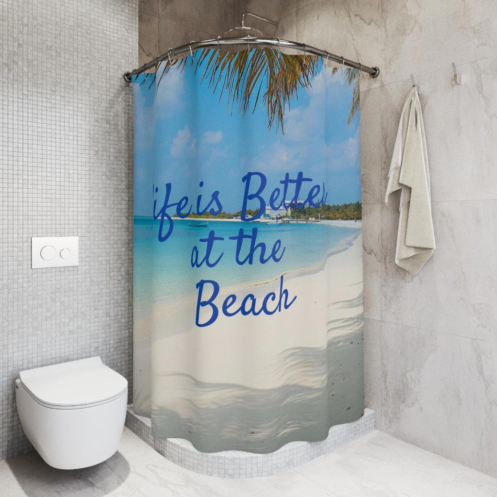 Life Is Better at the Beach Shower Curtain | Beach Scene, Vacation House Deco, Beach Bathroom Accessory, Coastal Deco for Home, House Gift