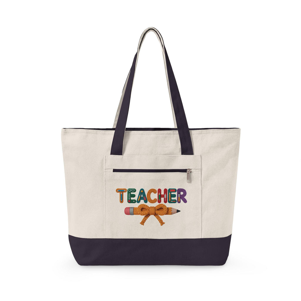 Teacher Floral Pencil Canvas Tote Bag | School Work Bag