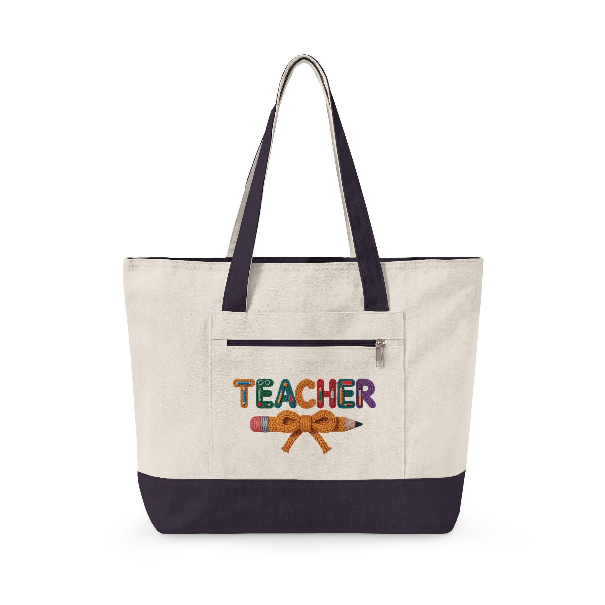 Teacher Floral Pencil Canvas Tote Bag | School Work Bag