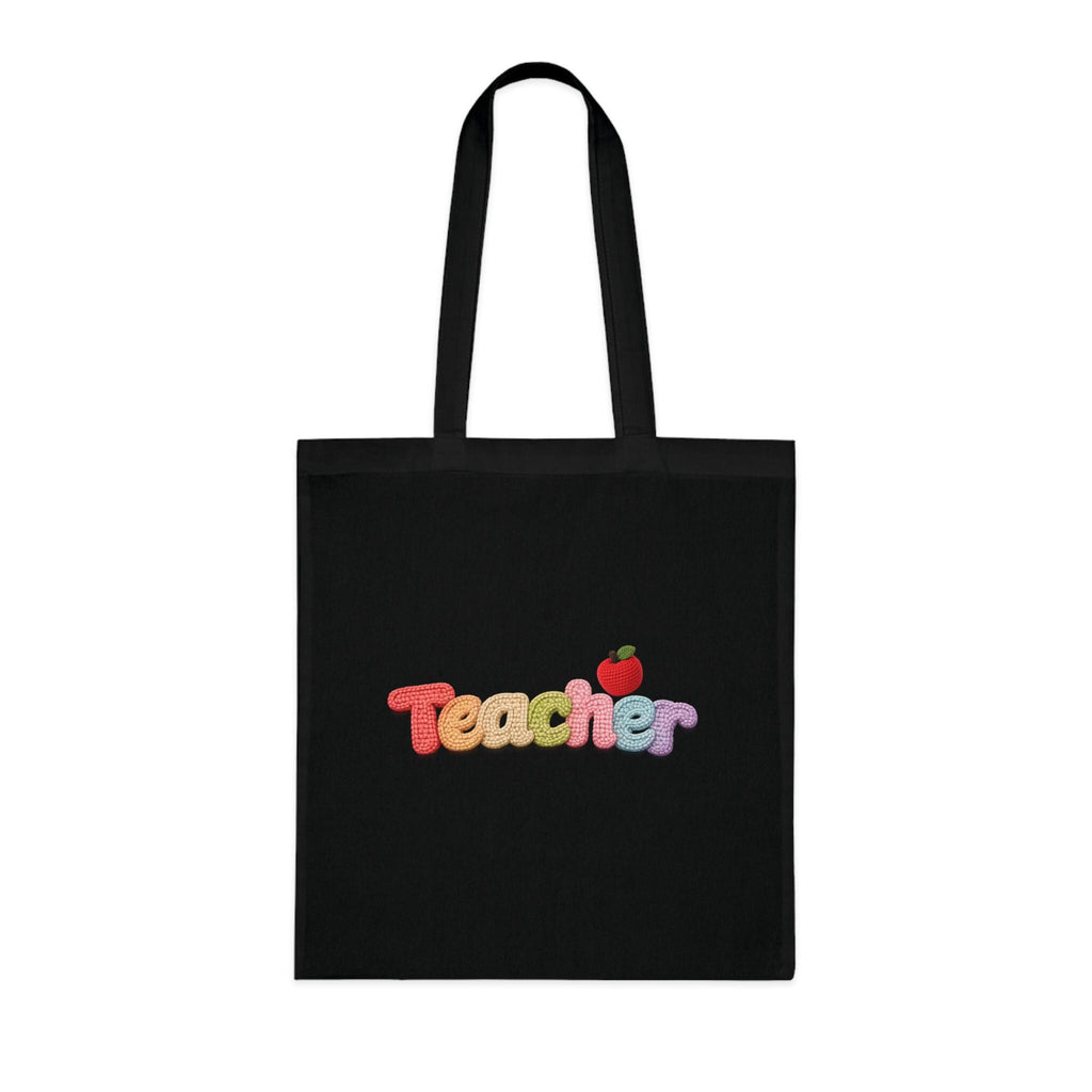 Teacher Tote Bag | Rainbow Letter Apple Design, Cotton Canvas