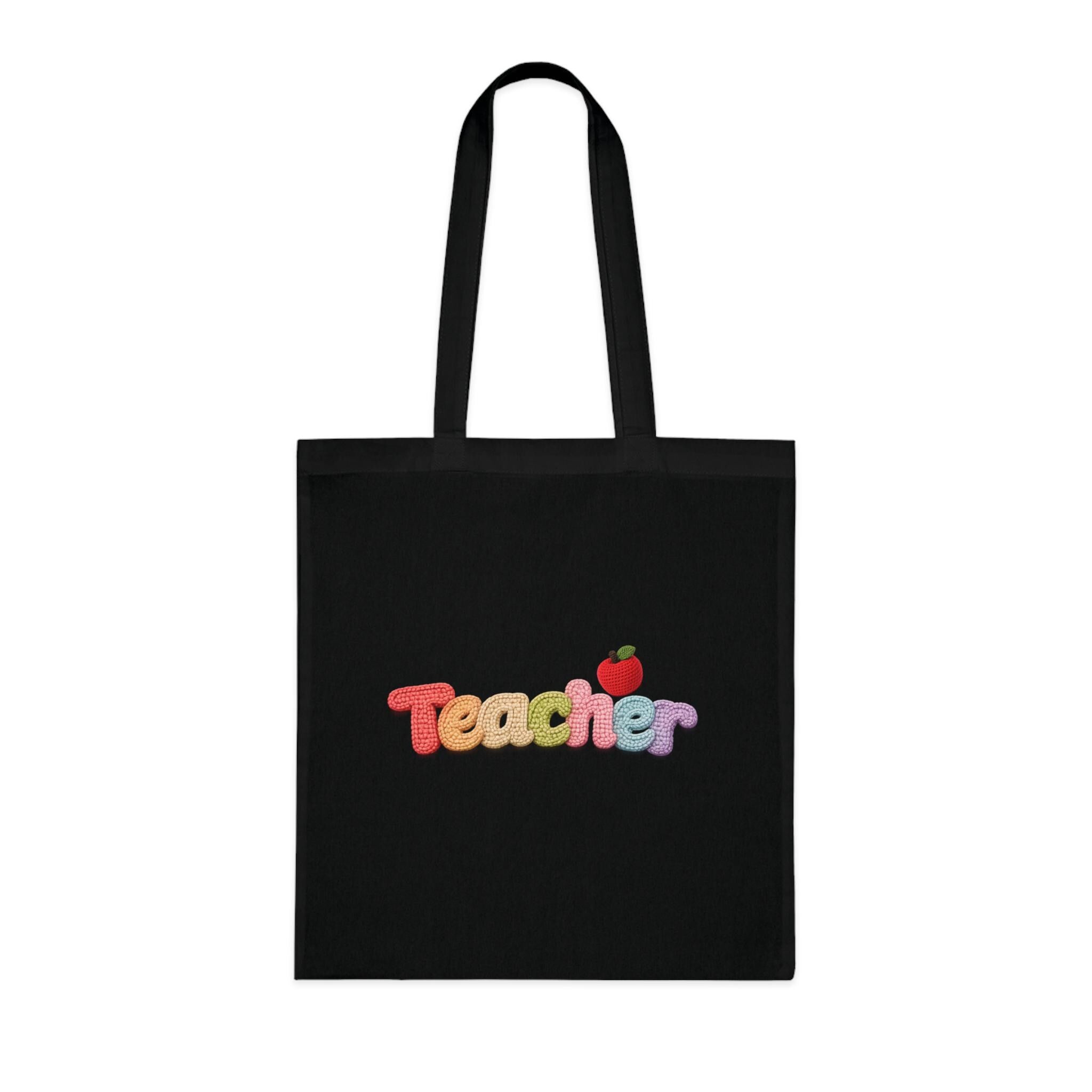 Teacher Tote Bag | Rainbow Letter Apple Design, Cotton Canvas