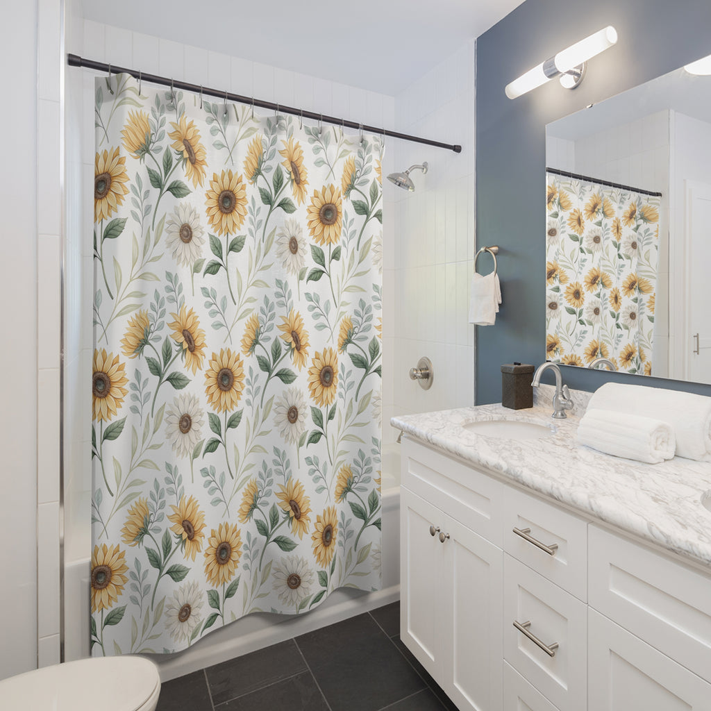 Sunflower Shower Curtain — Botanical Floral Bathroom Decor