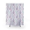 Pastel Leaf Shower Curtain — Lavender & Teal Botanical Bathroom Decor