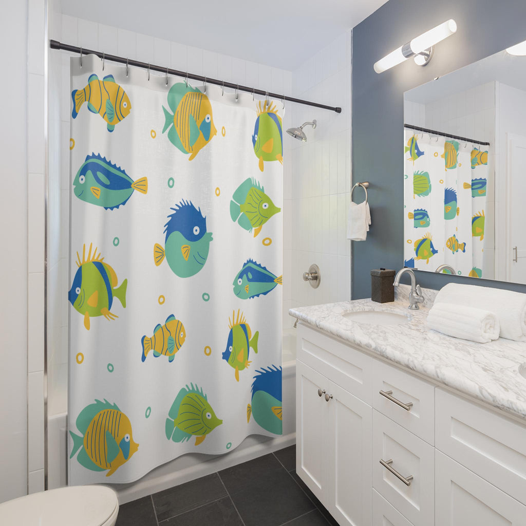 Tropical Fish Pattern Shower Curtain | Colorful Cartoon Fish Bathroom Decor, Kids Bathroom Home Deco, New Home Gift Bathroom Shower Curtain